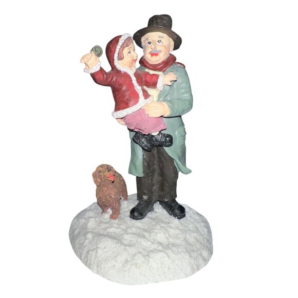 Vtg 1997 Village Square Dad Holding Child Dog Figurine Mervyn Christmas Holliday - Picture 1 of 6